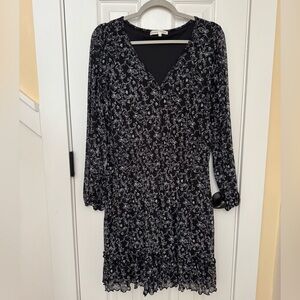 Black Floral V-Neck Long Sleeve Dress - Unknown Brand